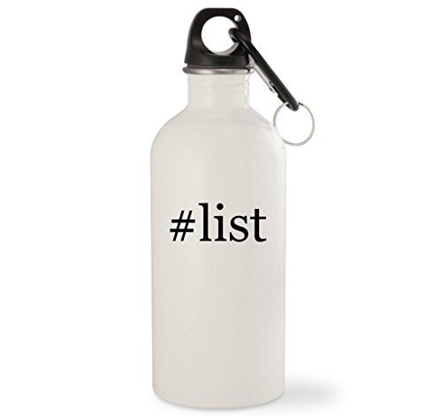 #list – White Hashtag 20oz Stainless Steel Water Bottle with Carabiner