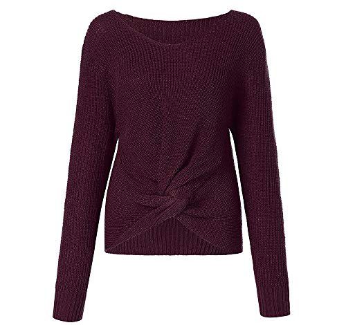 CHIDY 2018 New Women’s Long Sleeve Sweatshirt Solid Color V-Neck Cross Knotted Panel Sweater Solid Color Comfort