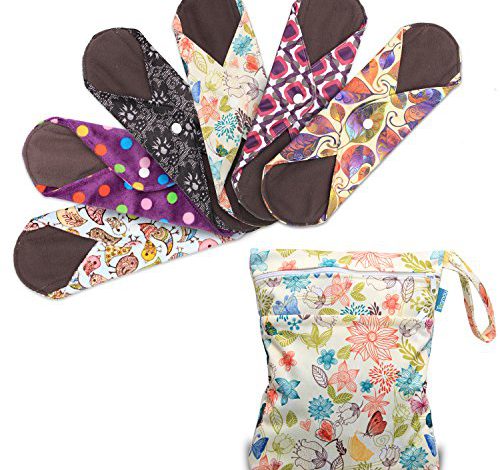 Teamoy 6Pcs 11.6 Inches Sanitary pad, Reusable Washable Cloth Menstrual Pads/Panty Liners with Wet Bag, Super-Absorbent, Perfect for Heavy Flow or Overnight Use(Large, Mixed Pattern)