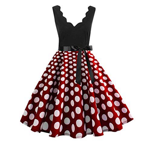 HULKAY Women’s Pleated Floral Printed Dresses-Ladies Stretchy Short Sleeve Elegant V Neck Evening Prom Dresses for Women(Red 4,L)